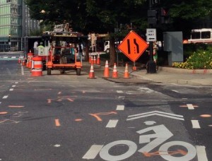 Construction blocking the M St Cycletrack