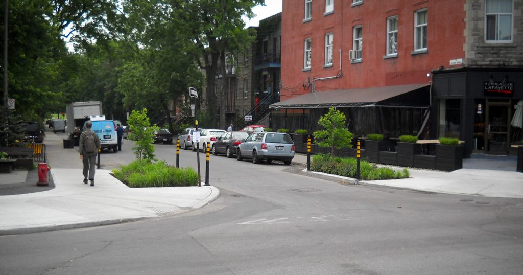 A curb extension in Montreal.